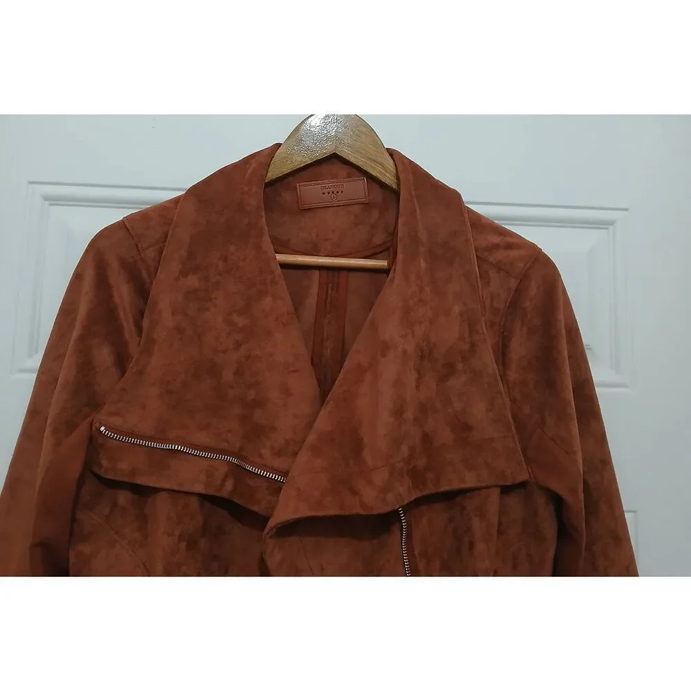 Blank nyc womens large rust brown faux suede leather fall jacket